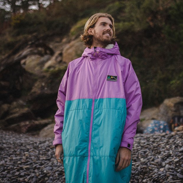 Exklusiver Umkleidemantel Für Passagiere Mit Recyceltem Sherpa-Futter Viridiangrün/Orchidee