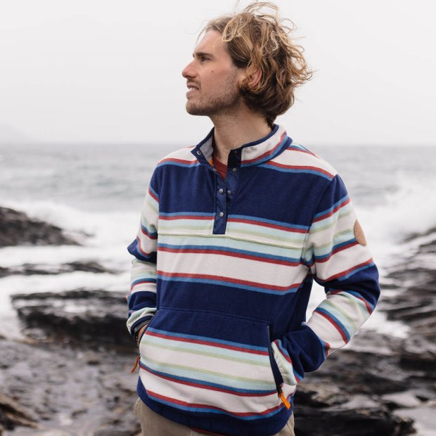 Passenger Exclusive Canyon Pullover Aus Recyceltem Polarfleece, Marineblaue Mix-Up-Streifen