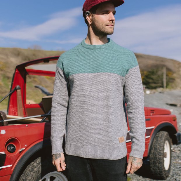 Passenger Exclusive Davis Strickpullover Sturmgrün/Grau Meliert