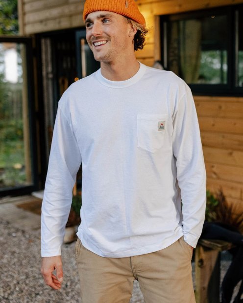 Passenger Exclusive Heritage Recyceltes Baumwoll-Längs-T-Shirt Weiß