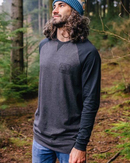 Passagier Exklusives Nowhere Gebundenes Ls T-shirt Aus Recycelter Baumwolle Schwarz/anthrazit Meliert