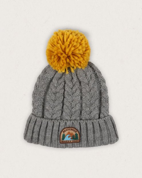 Passenger Exclusive Drifter Fleece Gefütterte Recycelte Bommelmütze Grau Meliert