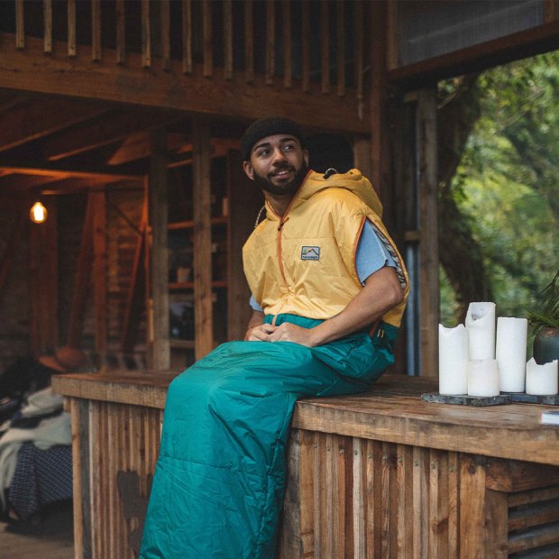 Exklusiver Good Times Recycling-Schlafsack Für Passagiere Ockergelb/Sturmgrün