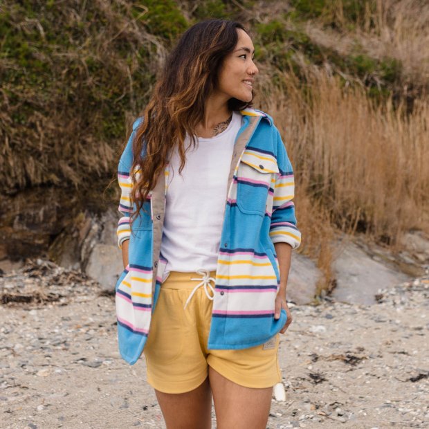 Passenger Exclusive East Recycling-Polarfleece-Hemd Mit Weichen, Kobaltblauen Mix-Up-Streifen